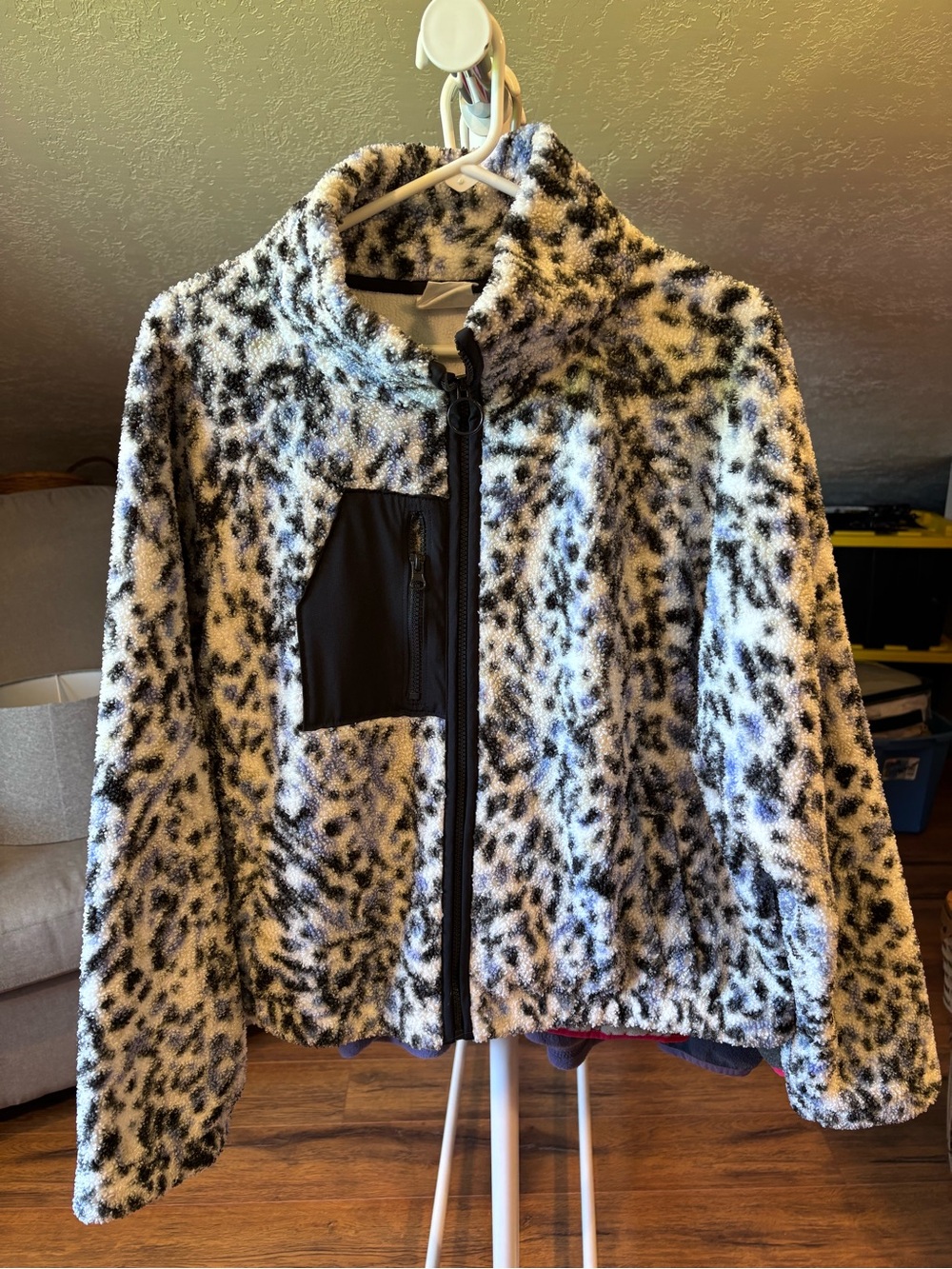 Leopard-Print Teddy Zip Jacket - Black & White